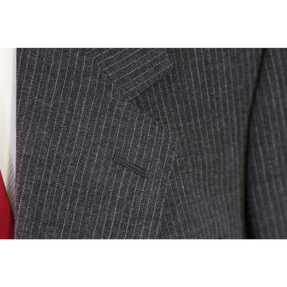 Gianni Versace Vintage 90s Gray Striped Double Breasted Wool Mohair Suit 40R - Picture 5 of 11
